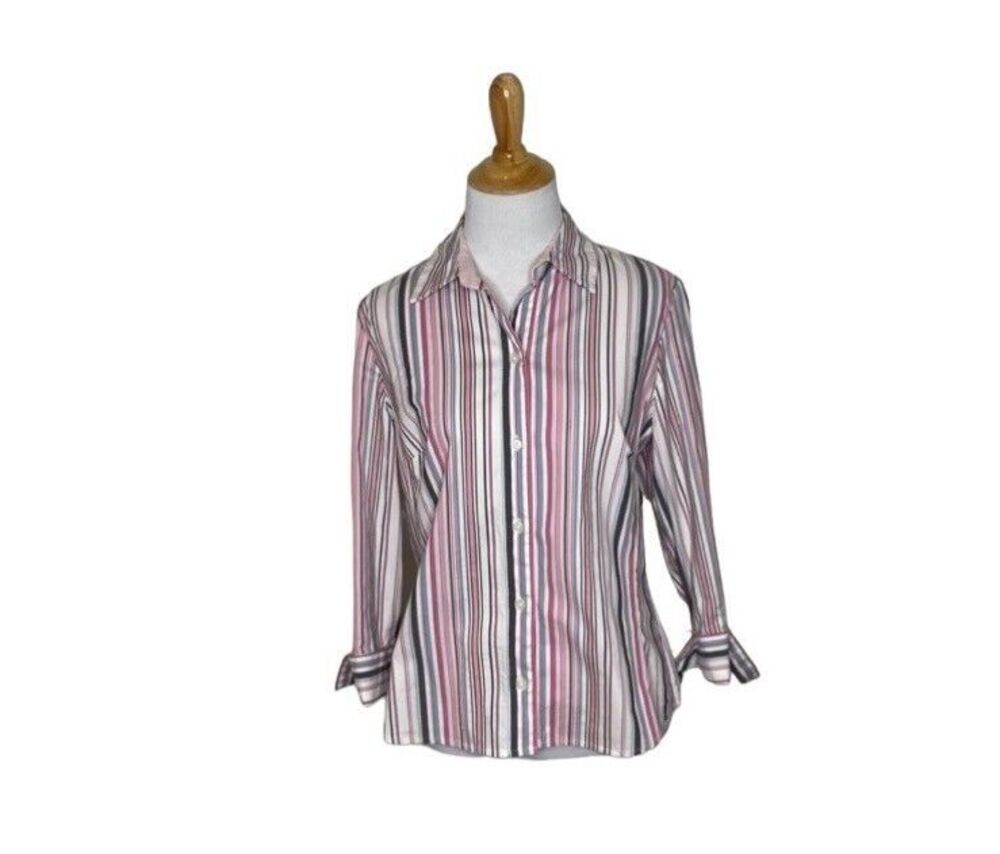 Old Navy Pink  White Striped Long Sleeve Button Down Shirt Womens Size Medium